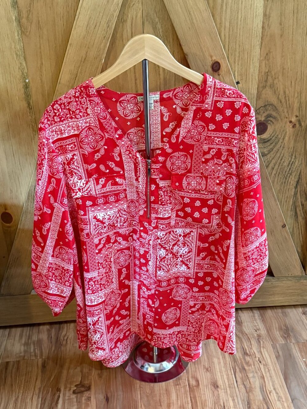 Cato Red Bandana Paisley Print Zip Top 18/20W